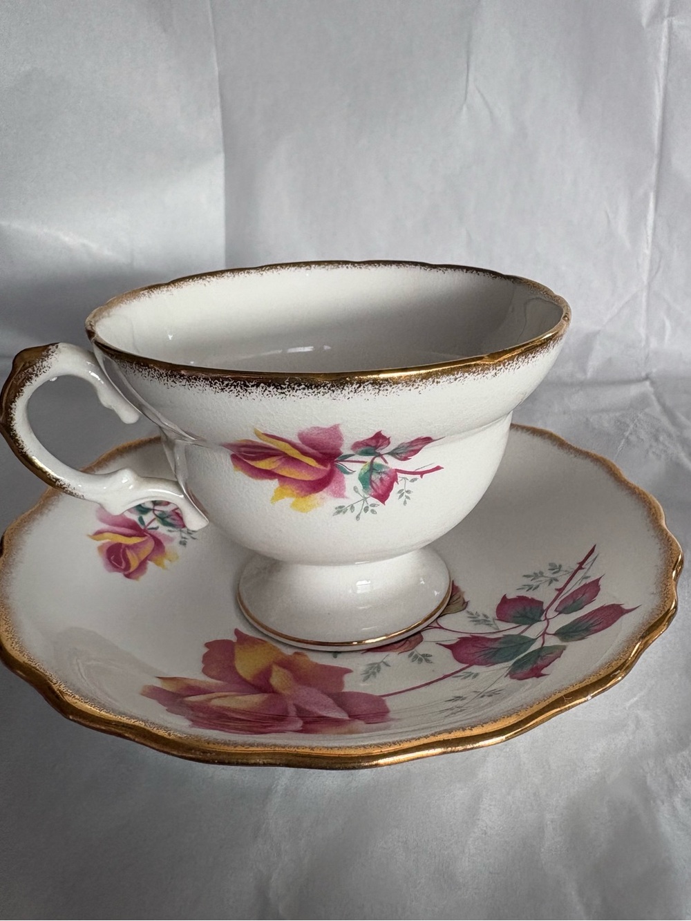 Rosina White Teacup & Saucer With Multi-color  Floral Gold Trim England Bone - Picture 6 of 15